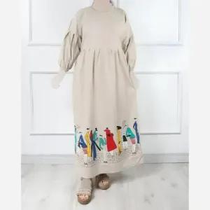 خرید اینترنتی قیمت پیراهن لینن طرح سرخپوستی فری سایز قد 135