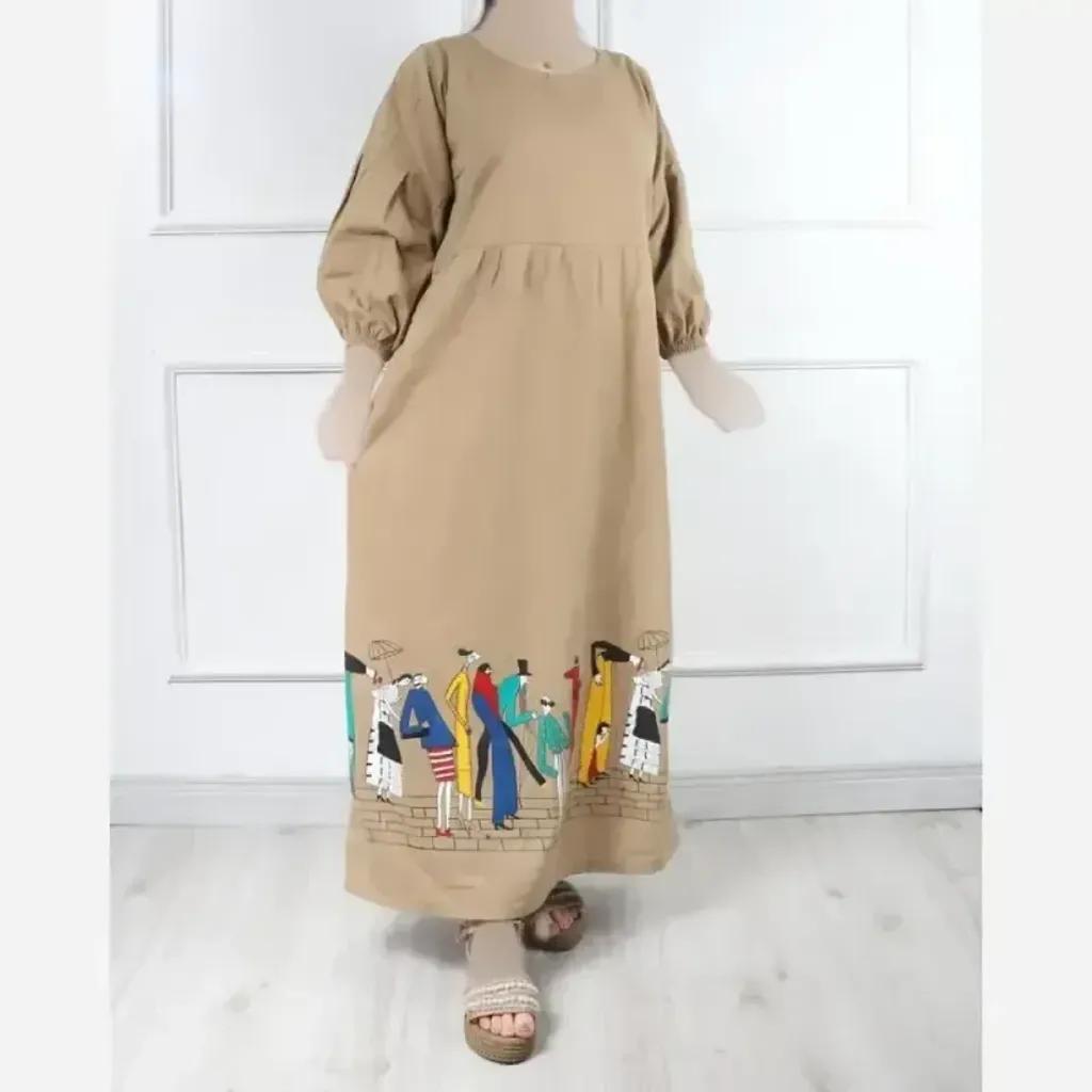 خرید اینترنتی قیمت پیراهن لینن طرح سرخپوستی فری سایز قد 135