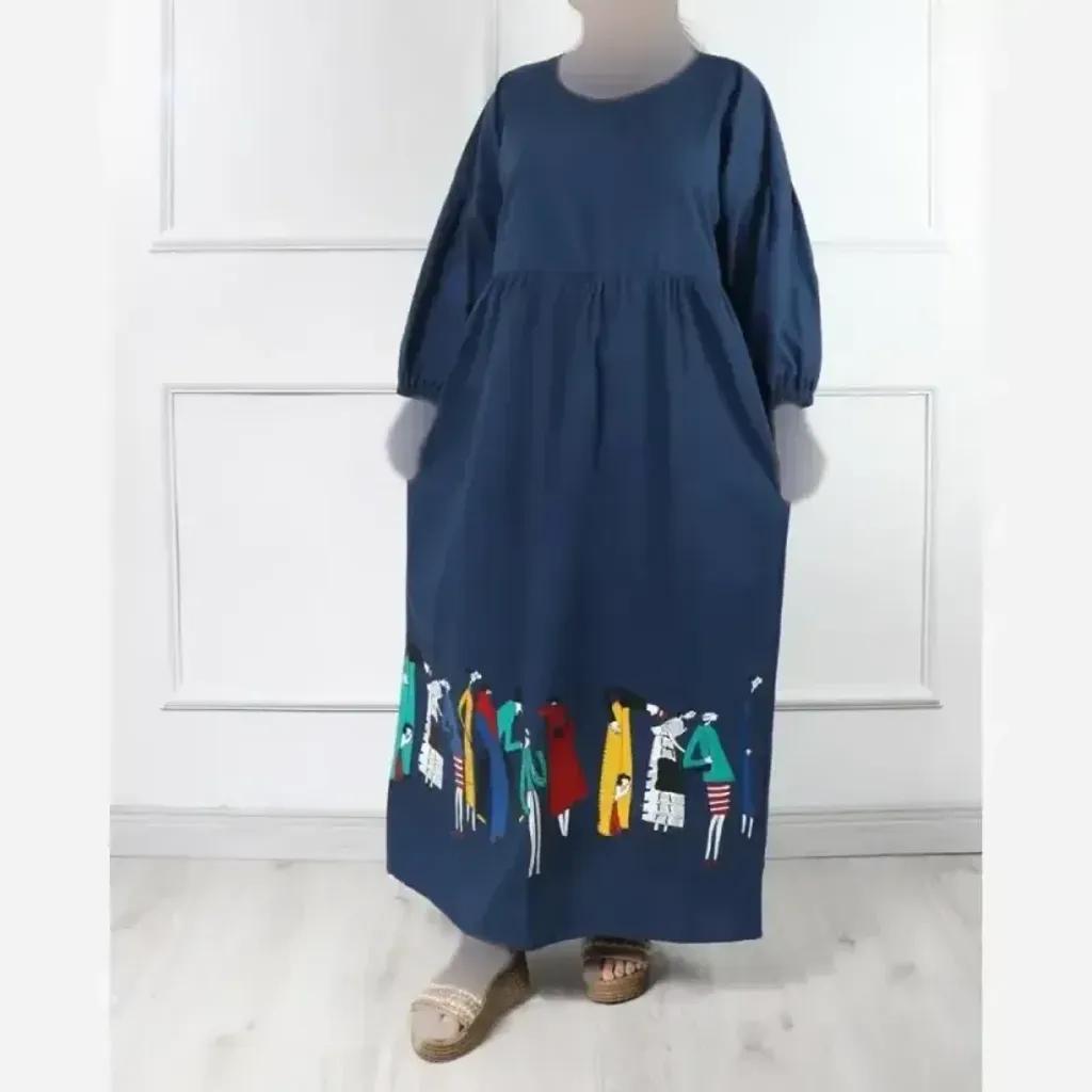 خرید اینترنتی قیمت پیراهن لینن طرح سرخپوستی فری سایز قد 135