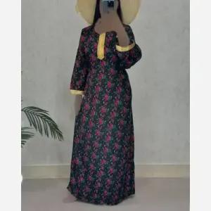 خرید اینترنتی قیمت پیراهن ساحلی ترکمنستانی نخی فری سایز تا 50 نوار طلایی