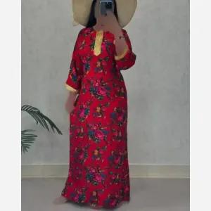 خرید اینترنتی قیمت پیراهن ساحلی ترکمنستانی نخی فری سایز تا 50 نوار طلایی