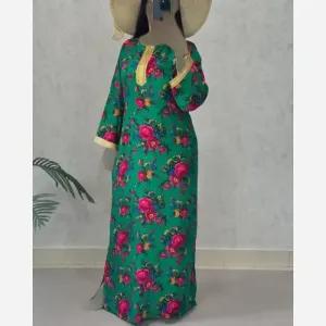 خرید اینترنتی قیمت پیراهن ساحلی ترکمنستانی نخی فری سایز تا 50 نوار طلایی