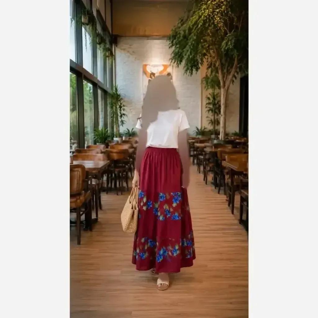 خرید اینترنتی قیمت دامن نخی زنانه فری سایز جنس ململ قد 100