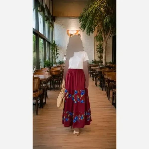 دامن نخی زنانه فری سایز جنس ململ قد 100