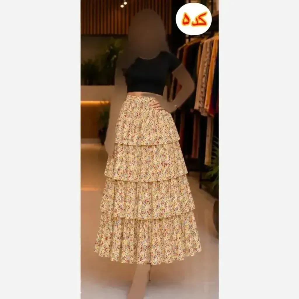 خرید اینترنتی قیمت دامن طبقه ایی زنانه سبک و خنک فری سایز مناسب چهار فصل