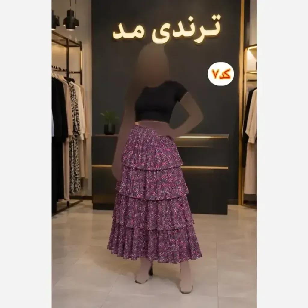 خرید اینترنتی قیمت دامن طبقه ایی زنانه سبک و خنک فری سایز مناسب چهار فصل