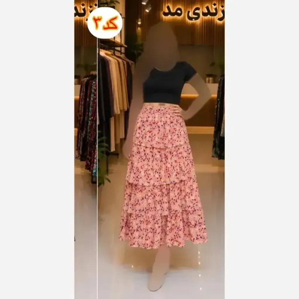 خرید اینترنتی قیمت دامن طبقه ایی زنانه سبک و خنک فری سایز مناسب چهار فصل