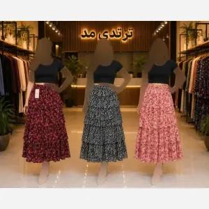 خرید اینترنتی قیمت دامن طبقه ایی زنانه سبک و خنک فری سایز مناسب چهار فصل
