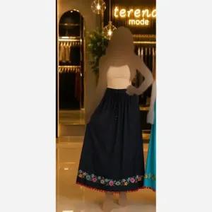 خرید اینترنتی قیمت دامن نخی گلدوزی شده ساحلی فری سایز قد 100