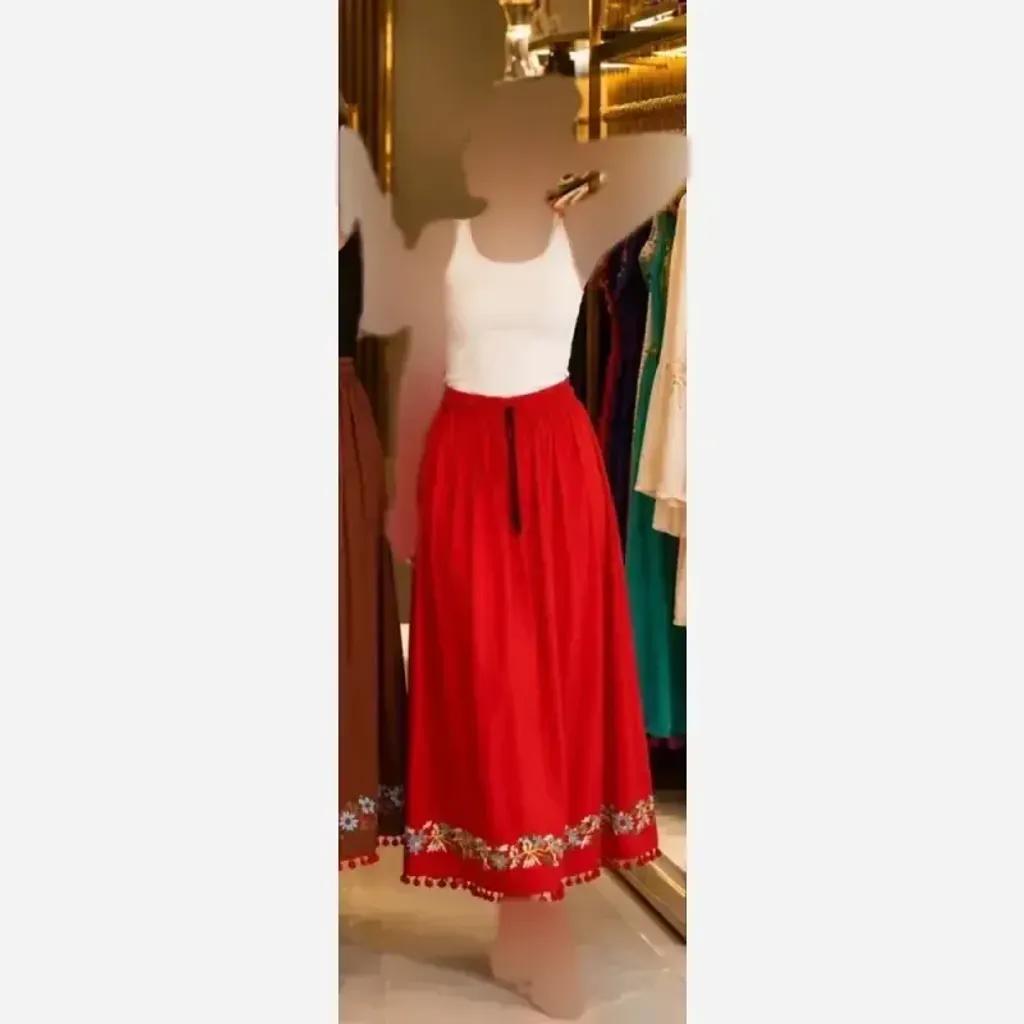خرید اینترنتی قیمت دامن نخی گلدوزی شده ساحلی فری سایز قد 100