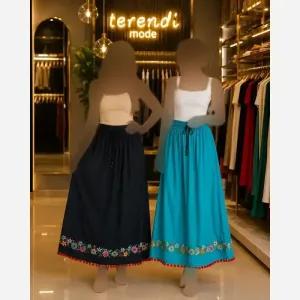 خرید اینترنتی قیمت دامن نخی گلدوزی شده ساحلی فری سایز قد 100