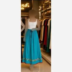 خرید اینترنتی قیمت دامن نخی گلدوزی شده ساحلی فری سایز قد 100