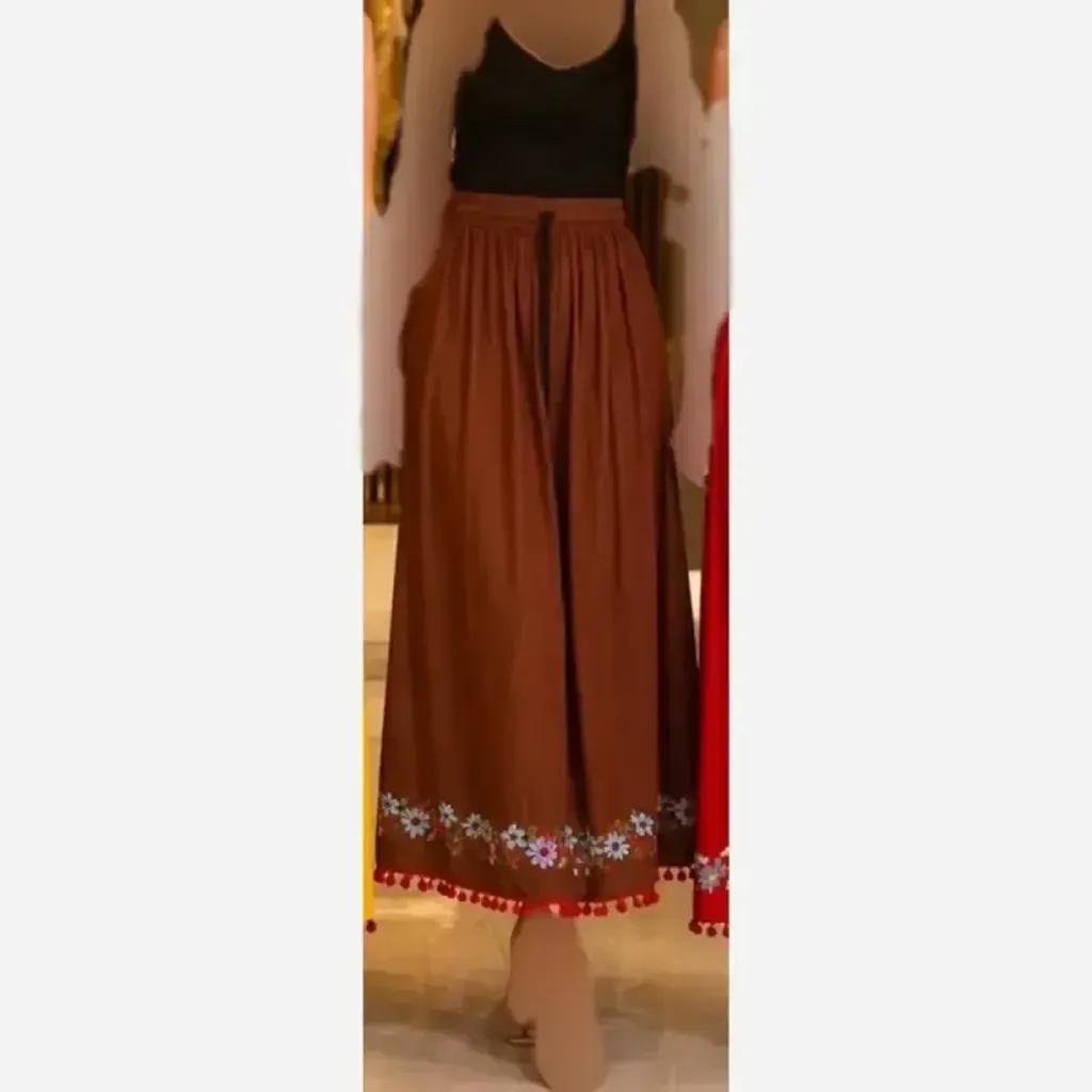 خرید اینترنتی قیمت دامن نخی گلدوزی شده ساحلی فری سایز قد 100