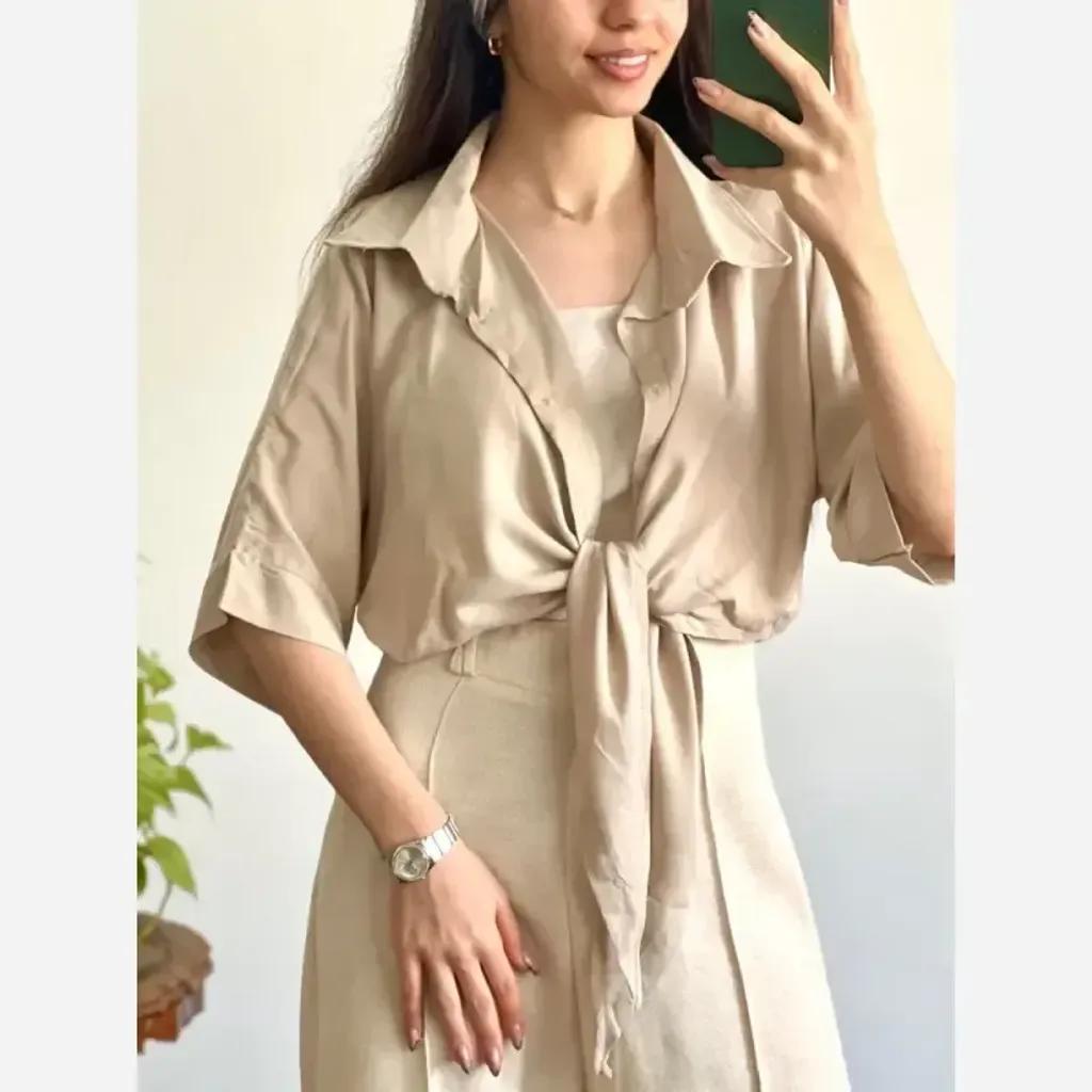 خرید اینترنتی قیمت شومیز نخی گره ای خنک و تابستانه
