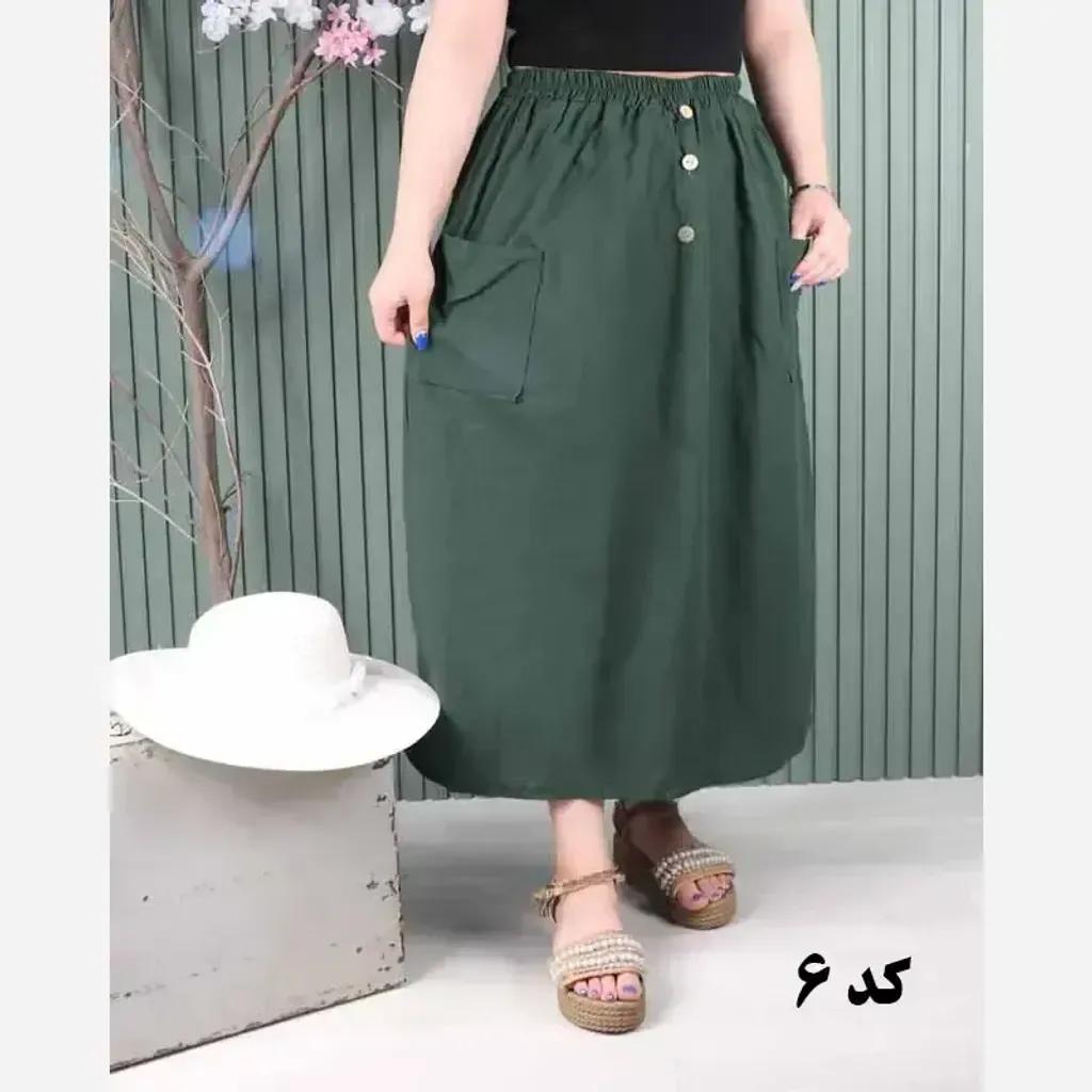 خرید اینترنتی قیمت دامن لینن دو جیب فری سایز خنک تابستانی