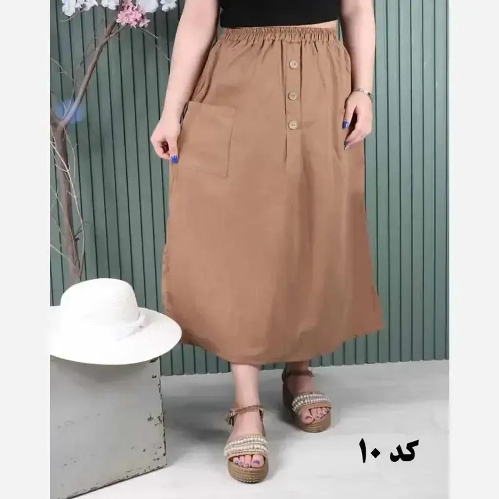 خرید اینترنتی قیمت دامن لینن دو جیب فری سایز خنک تابستانی