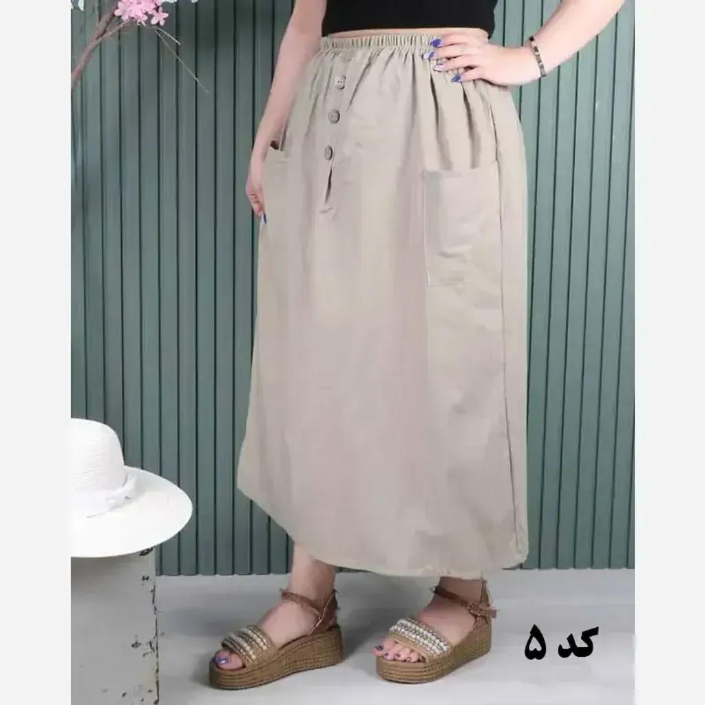 خرید اینترنتی قیمت دامن لینن دو جیب فری سایز خنک تابستانی