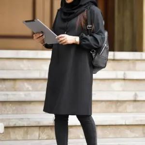 خرید اینترنتی قیمت مانتو زنانه مدل شادی جنس پرشیا سایز 1 و 2 رنگ مشکی طوسی نسکافه ای سرمه ای
