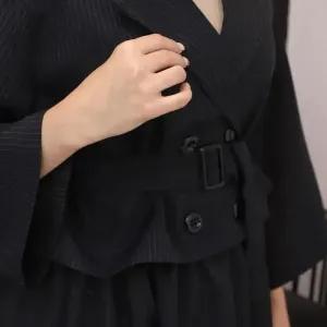 خرید اینترنتی قیمت کت دامن زنانه مدل برشکا پارچه دیپلمات رنگ مشکی سایز 1 و 2