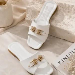 صندل زنانه آلینا سفید راحتی شیک تابستانی تخت مجلسی