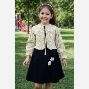 خرید اینترنتی قیمت کت و سارافون دخترانه مدل گل بهاری کرپ مازراتی و لنین سایز 1 تا 3