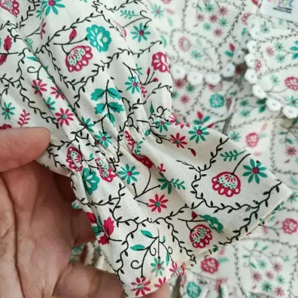 کت و سارافون دخترانه مدل گل بهاری کرپ مازراتی و لنین سایز 1 تا 3