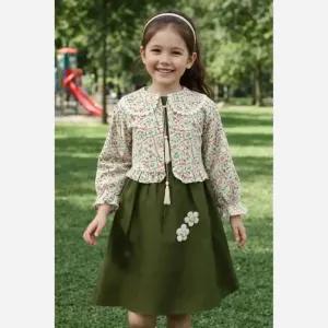 خرید اینترنتی قیمت کت و سارافون دخترانه مدل گل بهاری کرپ مازراتی و لنین سایز 1 تا 3