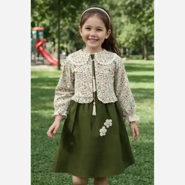 کت و سارافون دخترانه مدل گل بهاری کرپ مازراتی و لنین سایز 1 تا 3