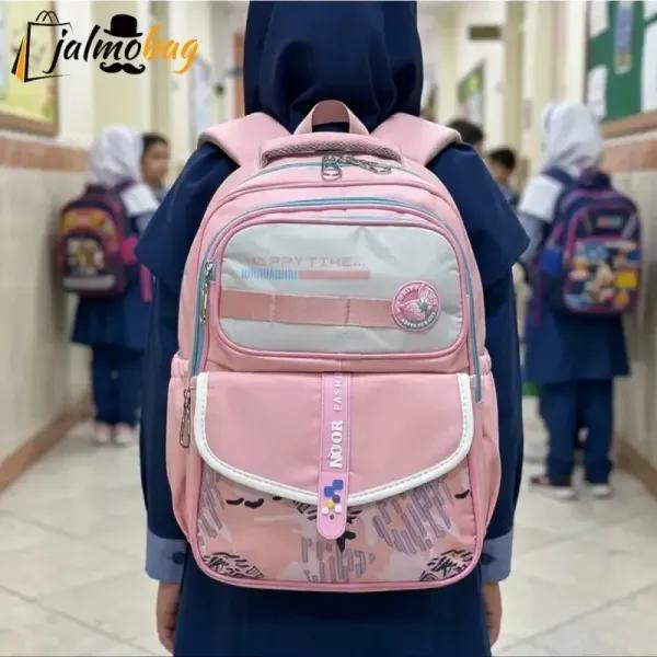 کوله پشتی مدرسه دخترانه ضد آب پارچه ریپس وارداتی مناسب کلاس اول تا چهارم