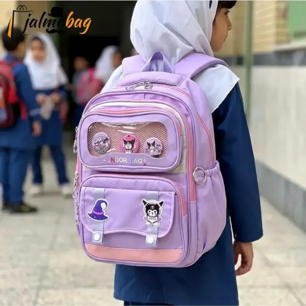 خرید اینترنتی قیمت کوله پشتی دخترانه کرومی ضد آب مناسب کلاس اول تا چهارم طبی و جادار