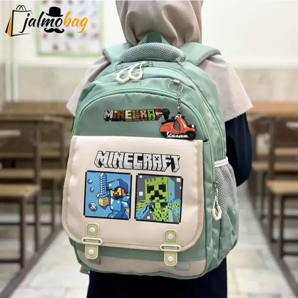 خرید اینترنتی قیمت کوله پشتی طرح ماینکرافت مناسب پیش دبستانی و دبستان جنس پارچه کجراه خارجی