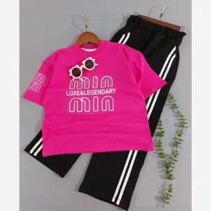 خرید اینترنتی قیمت ست لباس دخترانه تیشرت و شلوار نخ پنبه مناسب 3 تا 5 سال رنگ سفید صورتی سرخابی
