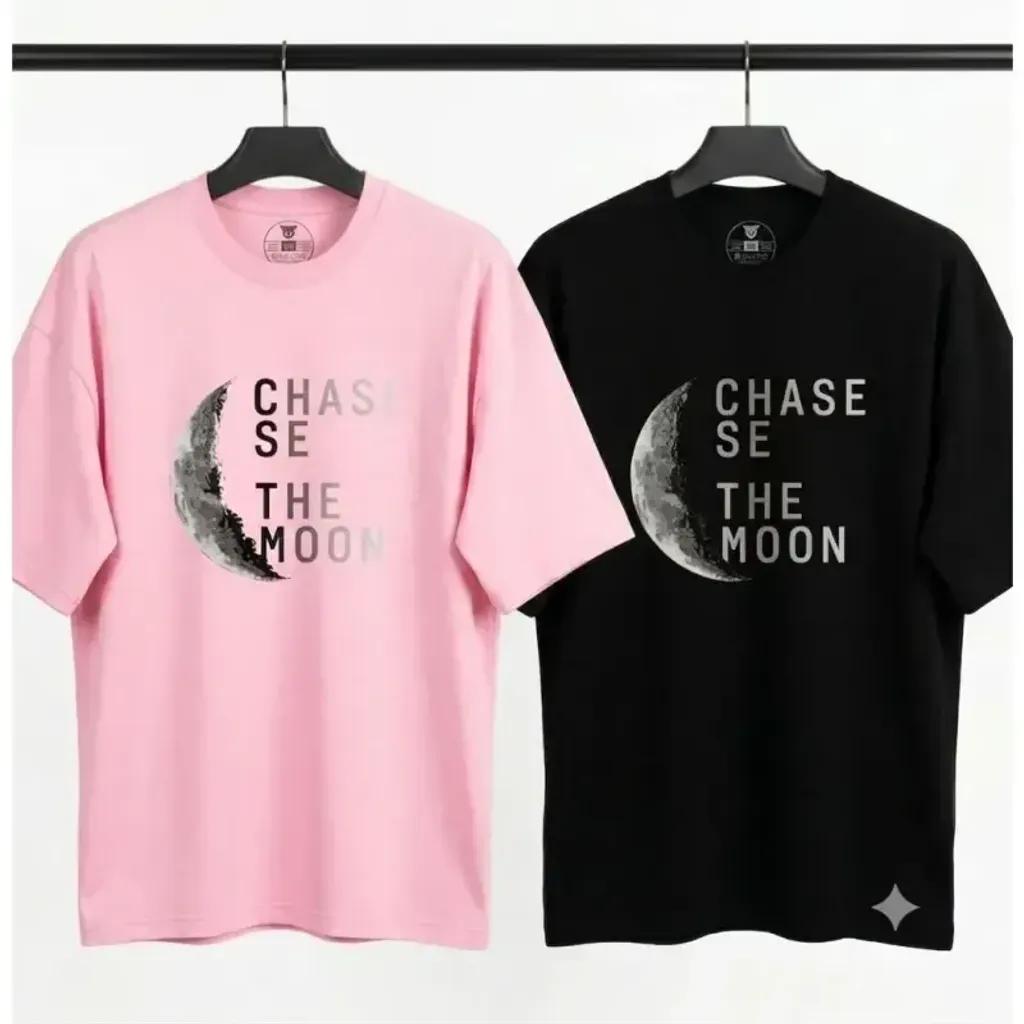خرید اینترنتی قیمت تیشرت نخ پنبه مردانه و زنانه فانتزی CHASE THE MOON رنگ مشکی و صورتی