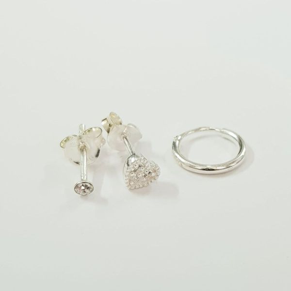 پک گوشواره گلگوش و پیرسینگ گوش نقره عیار 925 ، کد 005
