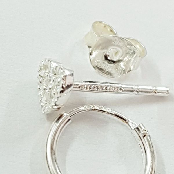 پک گوشواره گلگوش و پیرسینگ گوش نقره عیار 925 ، کد 005
