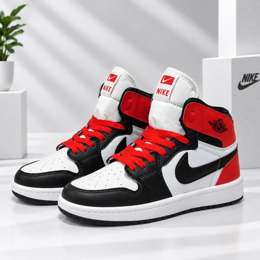 قیمت ارزان کتانی نایک جردن وان ساقدار مشکی سفید قرمز Nike Jordan one