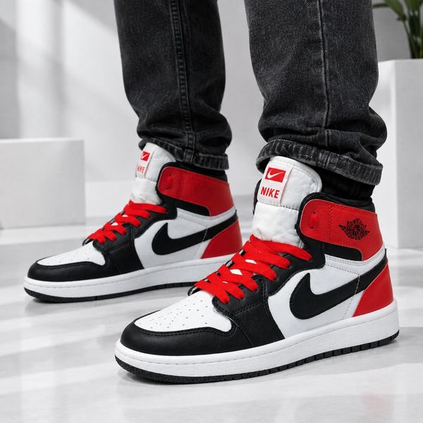 کتانی نایک جردن وان شیکاگو ساقدار سفید مشکی قرمز  Nike Jordan One Chicago