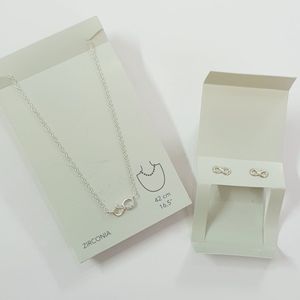 مشخصات نیم ست گردنبند و گوشواره نقره عیار 925 مدل بی نهایت، کد 009