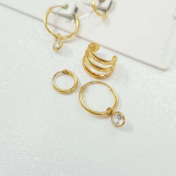 پک گوشواره  و ایرکاف نقره عیار 925 با آبکاری طلا ، ساخت تایلند ، کد 027