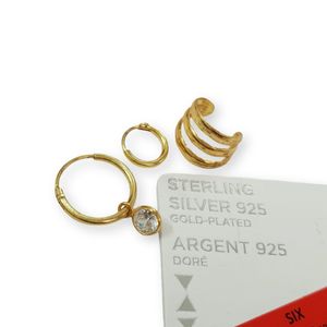 پک گوشواره  و ایرکاف نقره عیار 925 با آبکاری طلا ، ساخت تایلند ، کد 027
