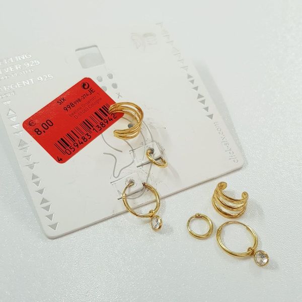 پک گوشواره  و ایرکاف نقره عیار 925 با آبکاری طلا ، ساخت تایلند ، کد 027