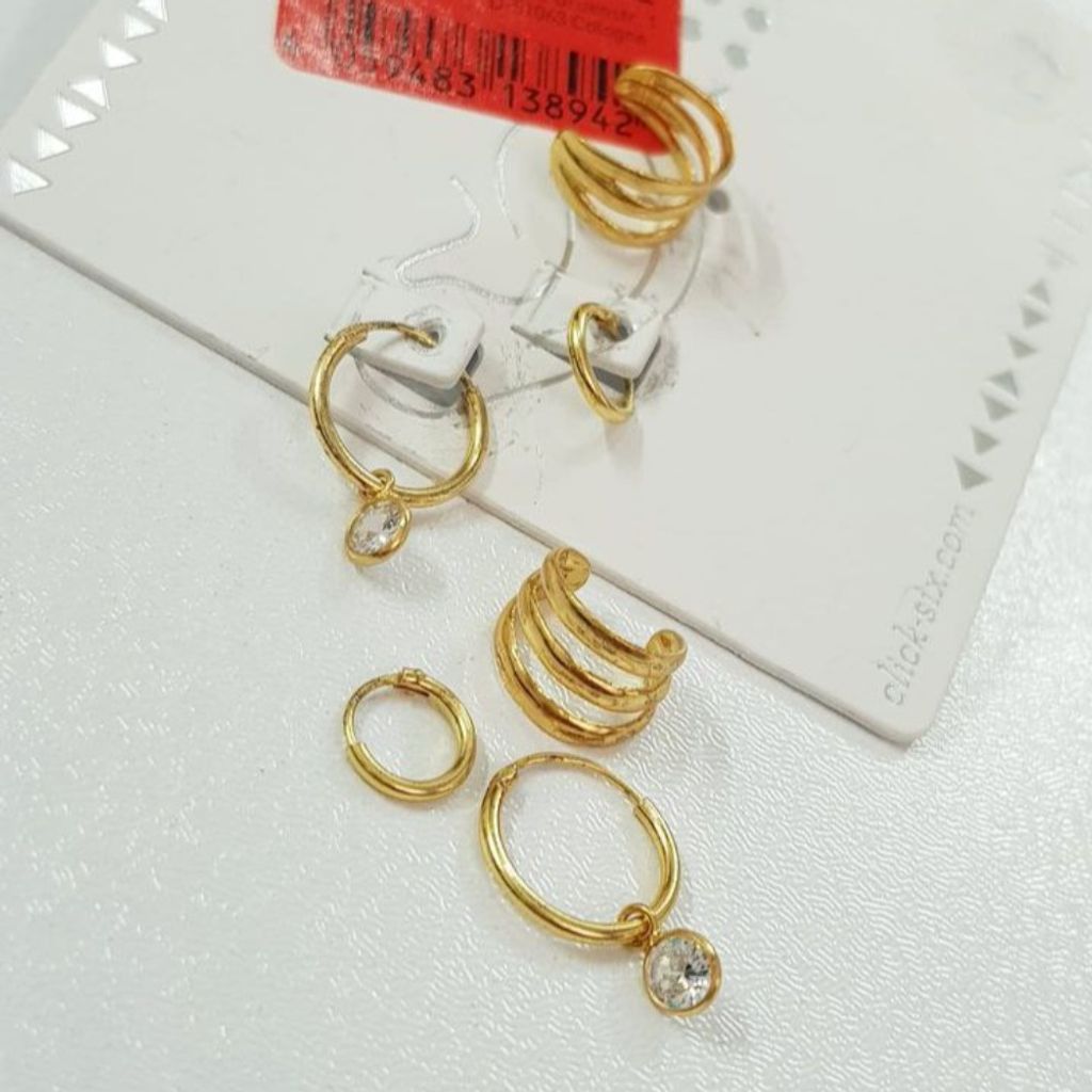 خرید انلاین پک گوشواره  و ایرکاف نقره عیار 925 با آبکاری طلا ، ساخت تایلند ، کد 027