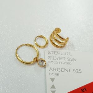 خرید انلاین پک گوشواره  و ایرکاف نقره عیار 925 با آبکاری طلا ، ساخت تایلند ، کد 027