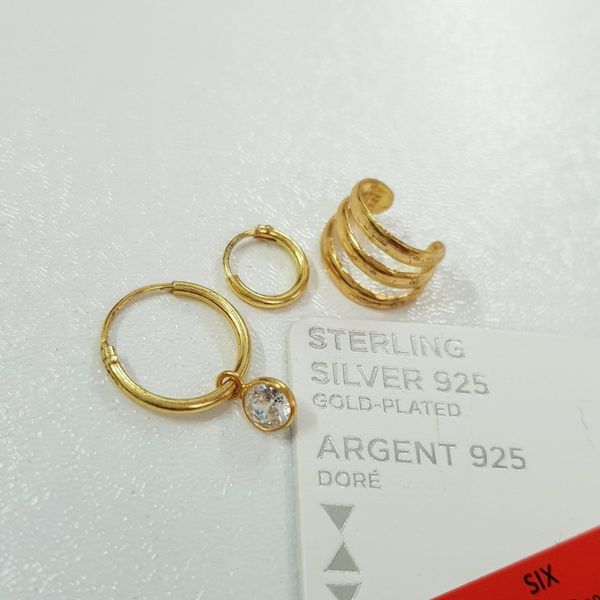 پک گوشواره  و ایرکاف نقره عیار 925 با آبکاری طلا ، ساخت تایلند ، کد 027