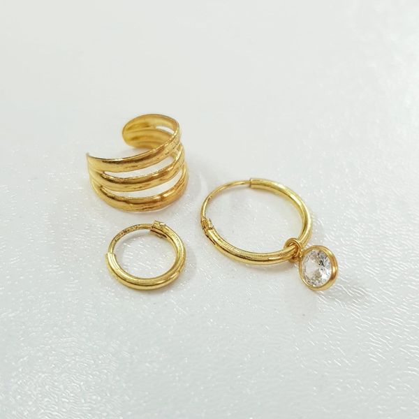 پک گوشواره  و ایرکاف نقره عیار 925 با آبکاری طلا ، ساخت تایلند ، کد 027