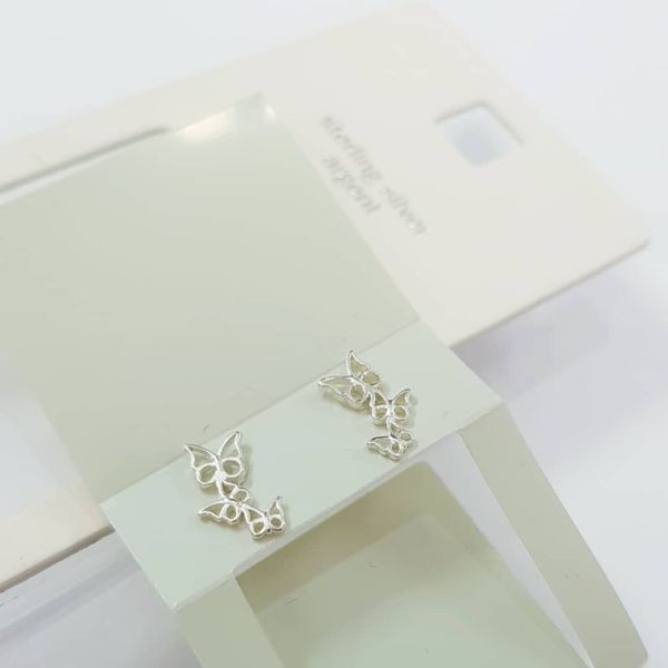 گوشواره گلگوش  طرح پروانه نقره عیار 925 ، ساخت تایلند ، کد 034