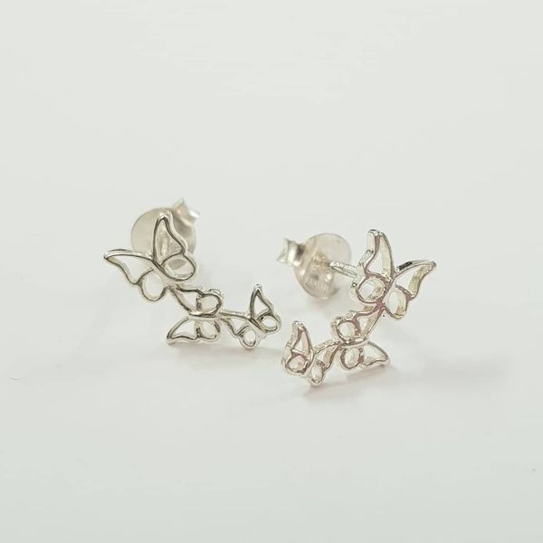 گوشواره گلگوش  طرح پروانه نقره عیار 925 ، ساخت تایلند ، کد 034