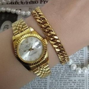 خرید آنلاین ست ساعت رولکس زنانه طلایی با دستبند و حلقه