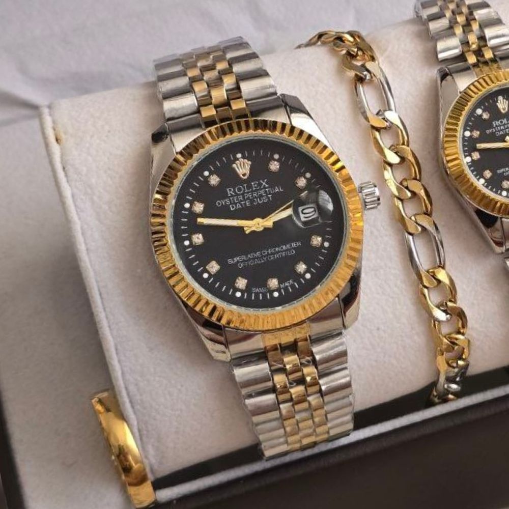 فروش اینترنتی ساعت رولکس زنانه و مردانه Rolex ست با دستبند و انگشتر ساعت رولکس زنانه و مردانه با ارسال رایگان