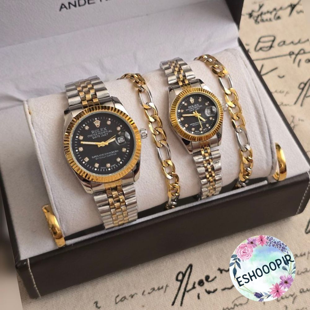 فروش اینترنتی ساعت رولکس زنانه و مردانه Rolex ست با دستبند و انگشتر ساعت رولکس زنانه و مردانه با ارسال رایگان